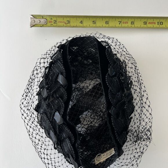 Vintage Women's Black Face Netting Weaved Pillbox Hat USA Union Made HH207802 - Picture 13 of 16